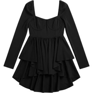 Selkie Black Bustier Tiered Ruffle Long Sleeve Mini Dress Plus Size 3X